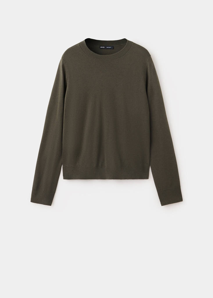 Fine-knit crew-neck sweater — Khaki