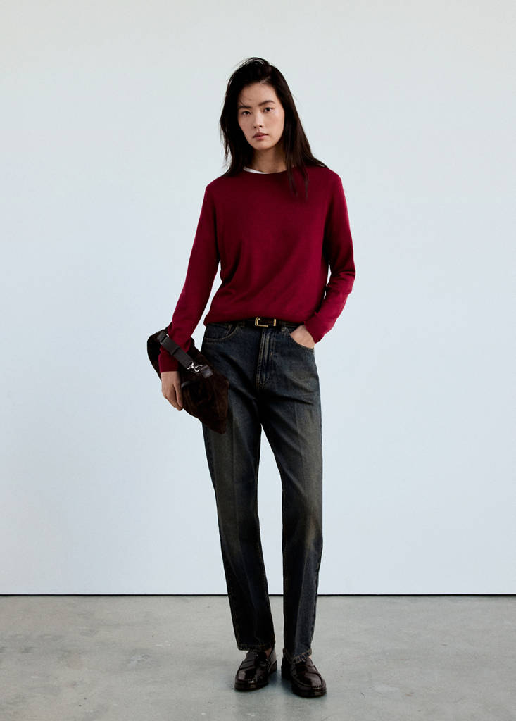 Fine-knit crew-neck sweater — Maroon