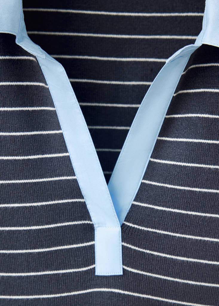 Fitted striped jersey with shirt collar — Medium Heather Grey