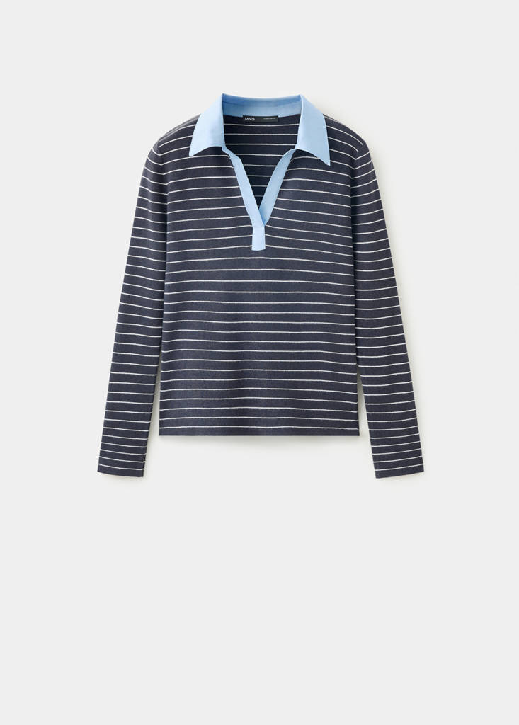Fitted striped jersey with shirt collar — Medium Heather Grey