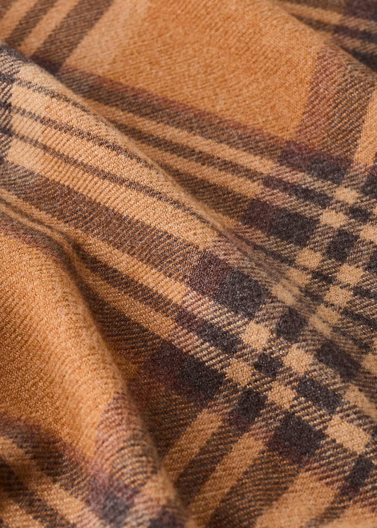 Tartan check throw with fringes — Ochre