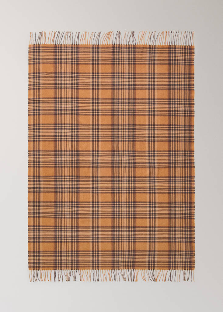 Soft throw with striped design and fringe detail — Ochre