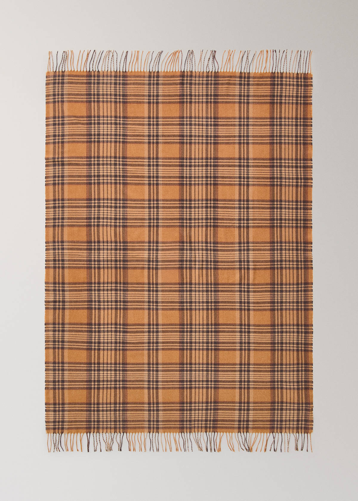Tartan check throw with fringes — Ochre