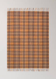 Tartan check throw with fringes — Ochre 4