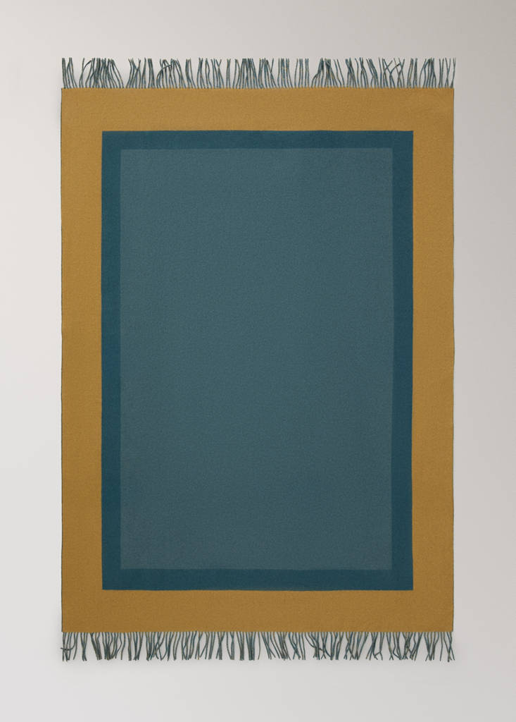 Wool blanket with fringe finish — Petrol Blue