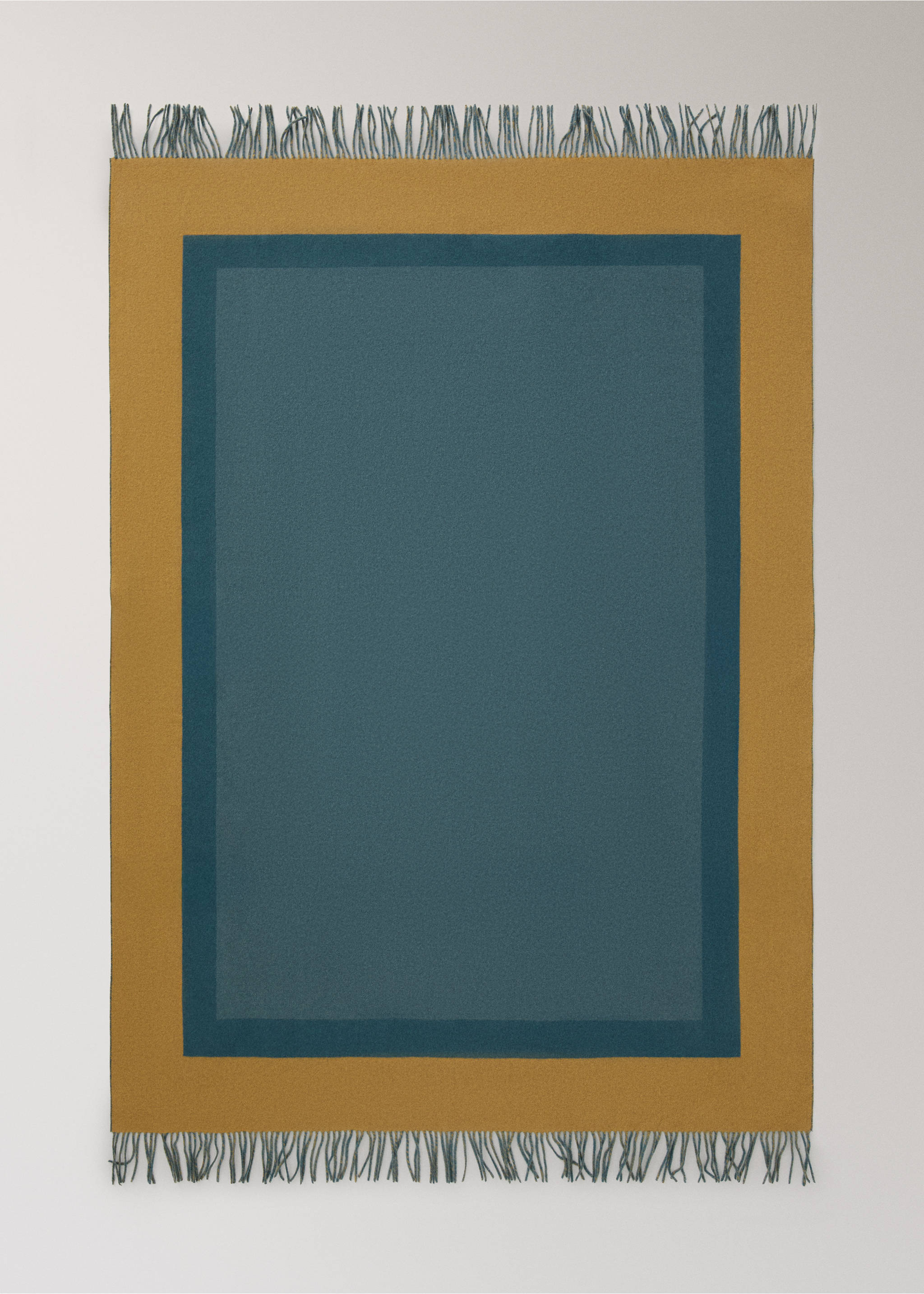 Wool blanket with fringe finish - Details of the article 3, Petrol Blue. Ref: 37015846-00.