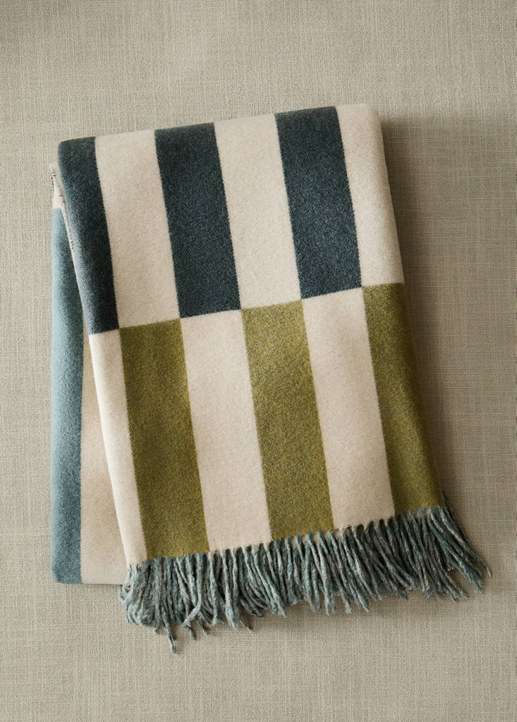 Wool-blend striped throw — Aqua Green
