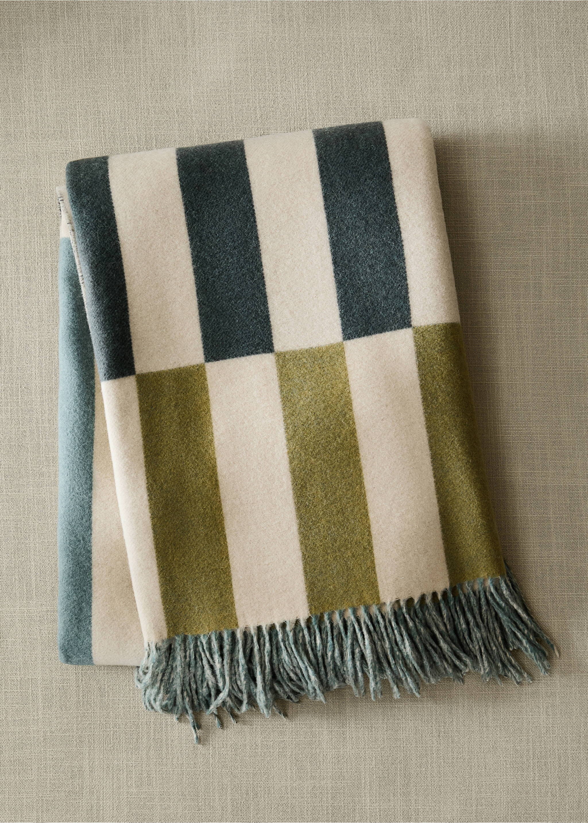 Wool-blend striped throw - General plane, Aqua Green. Ref: 37015847-00.