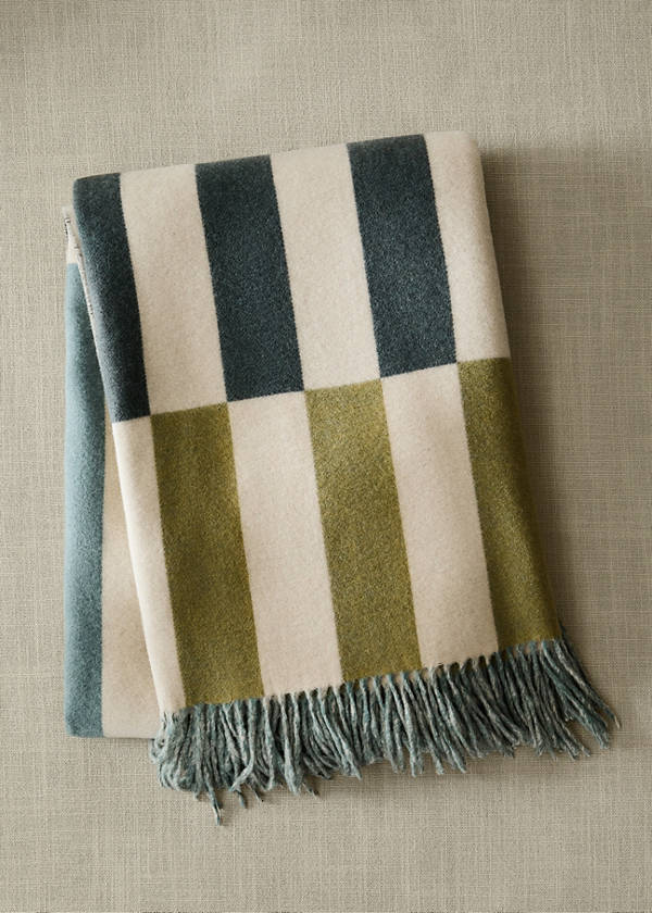 Wool-blend striped throw — Aqua Green