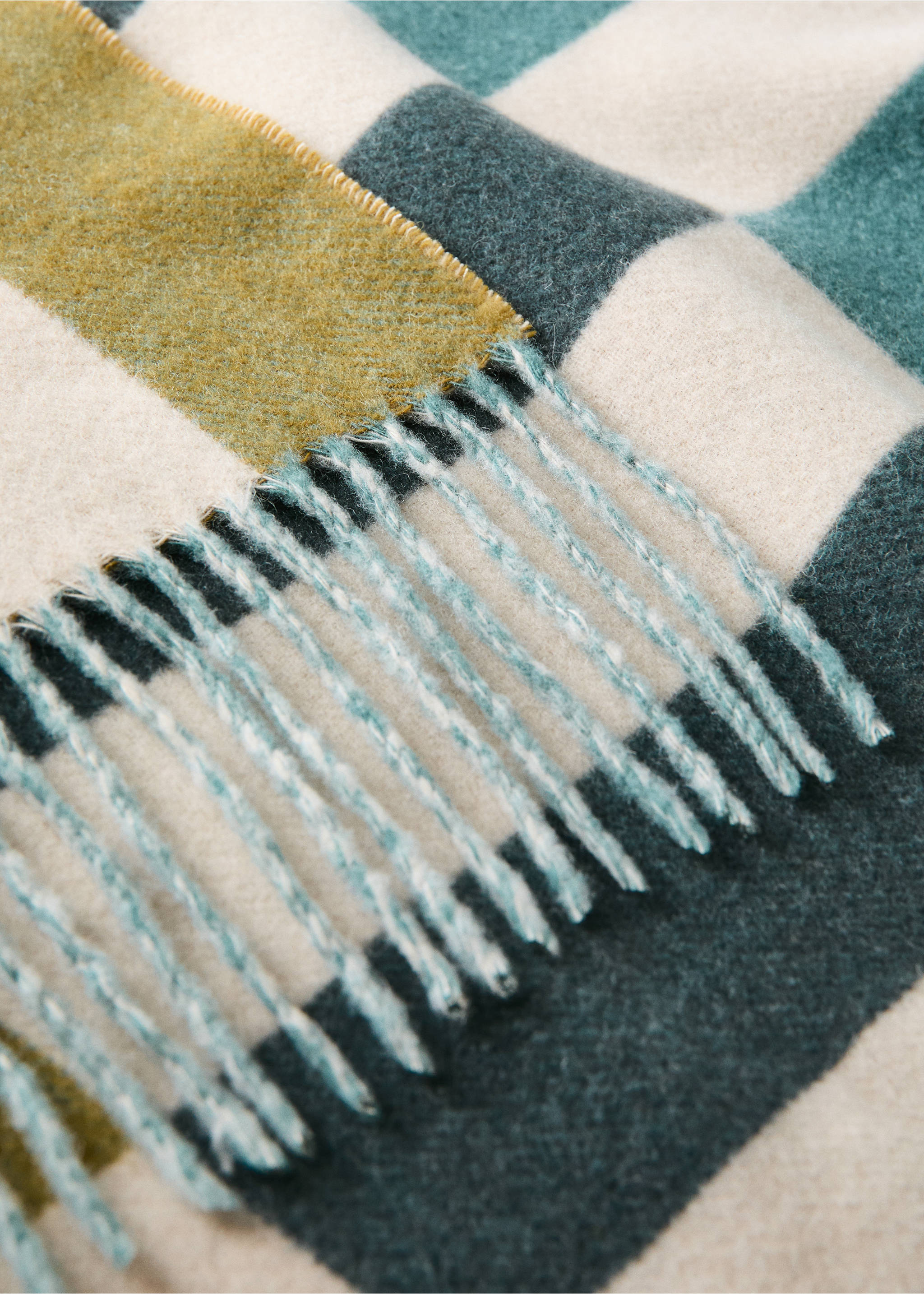 Wool-blend striped throw - Details of the article 1, Aqua Green. Ref: 37015847-00.