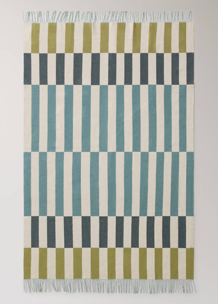 Wool-blend striped throw — Aqua Green