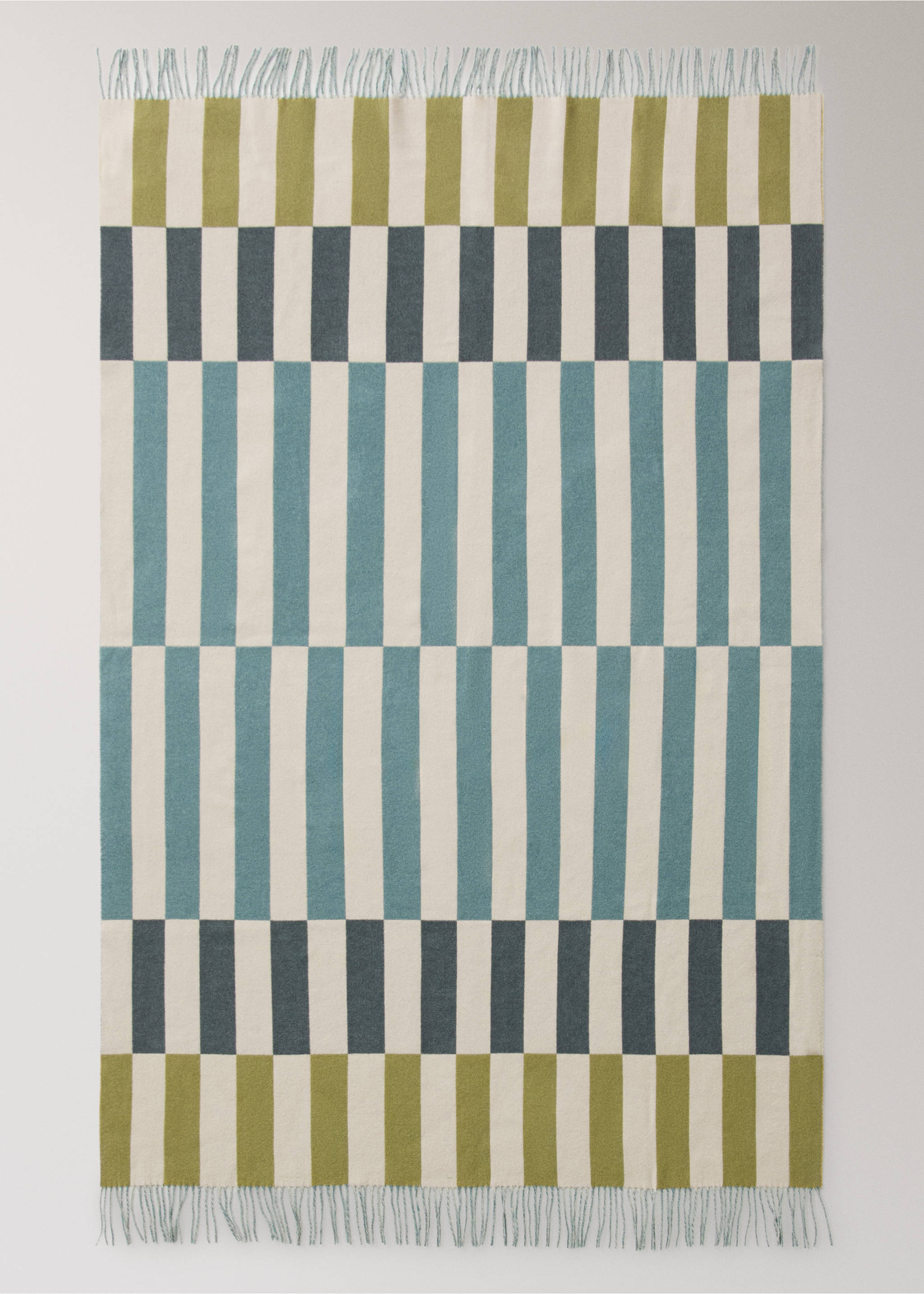 Wool-blend striped throw - Details of the article 2, Aqua Green. Ref: 37015847-00.