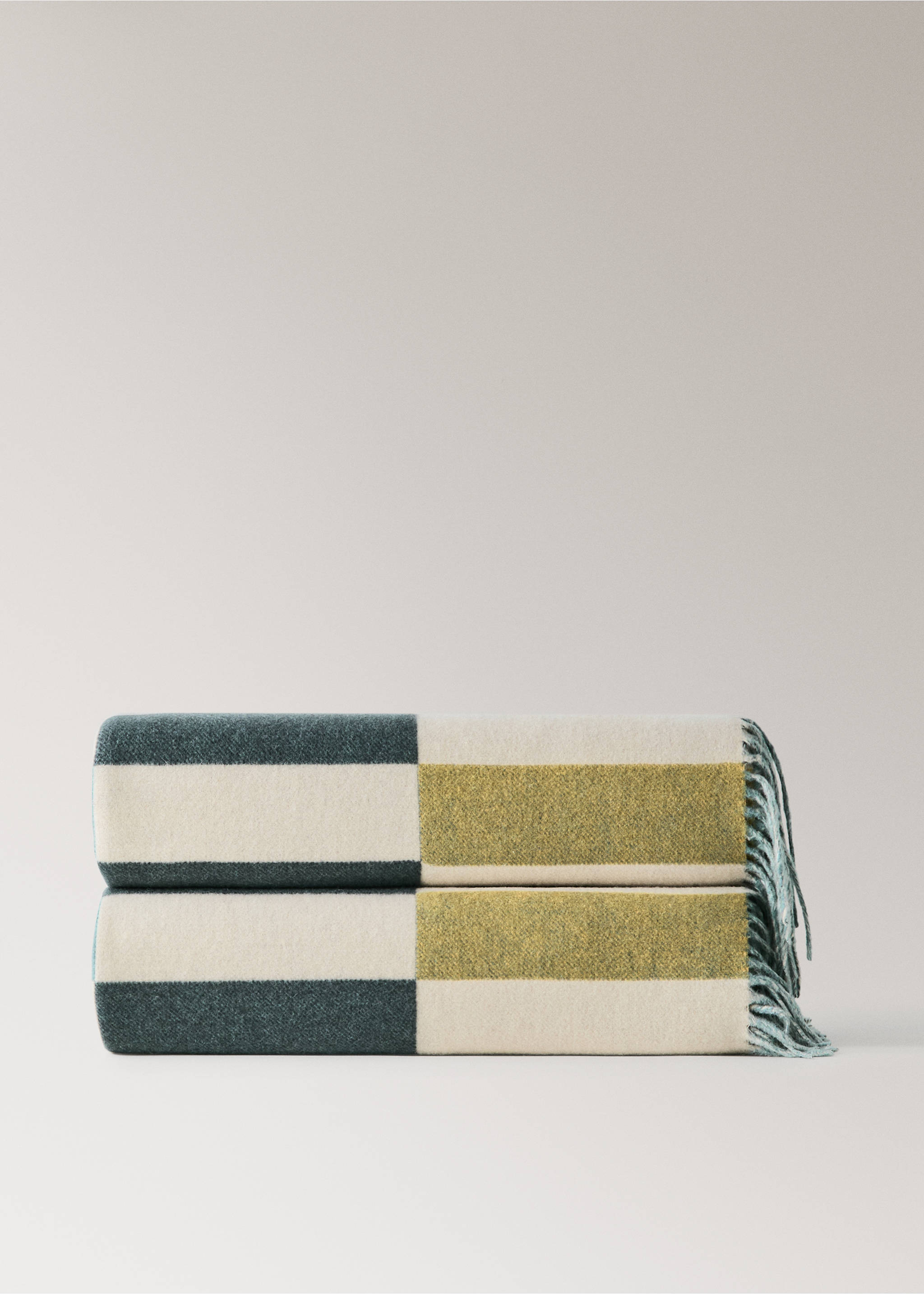 Wool-blend striped throw - Article without model, Aqua Green. Ref: 37015847-00.