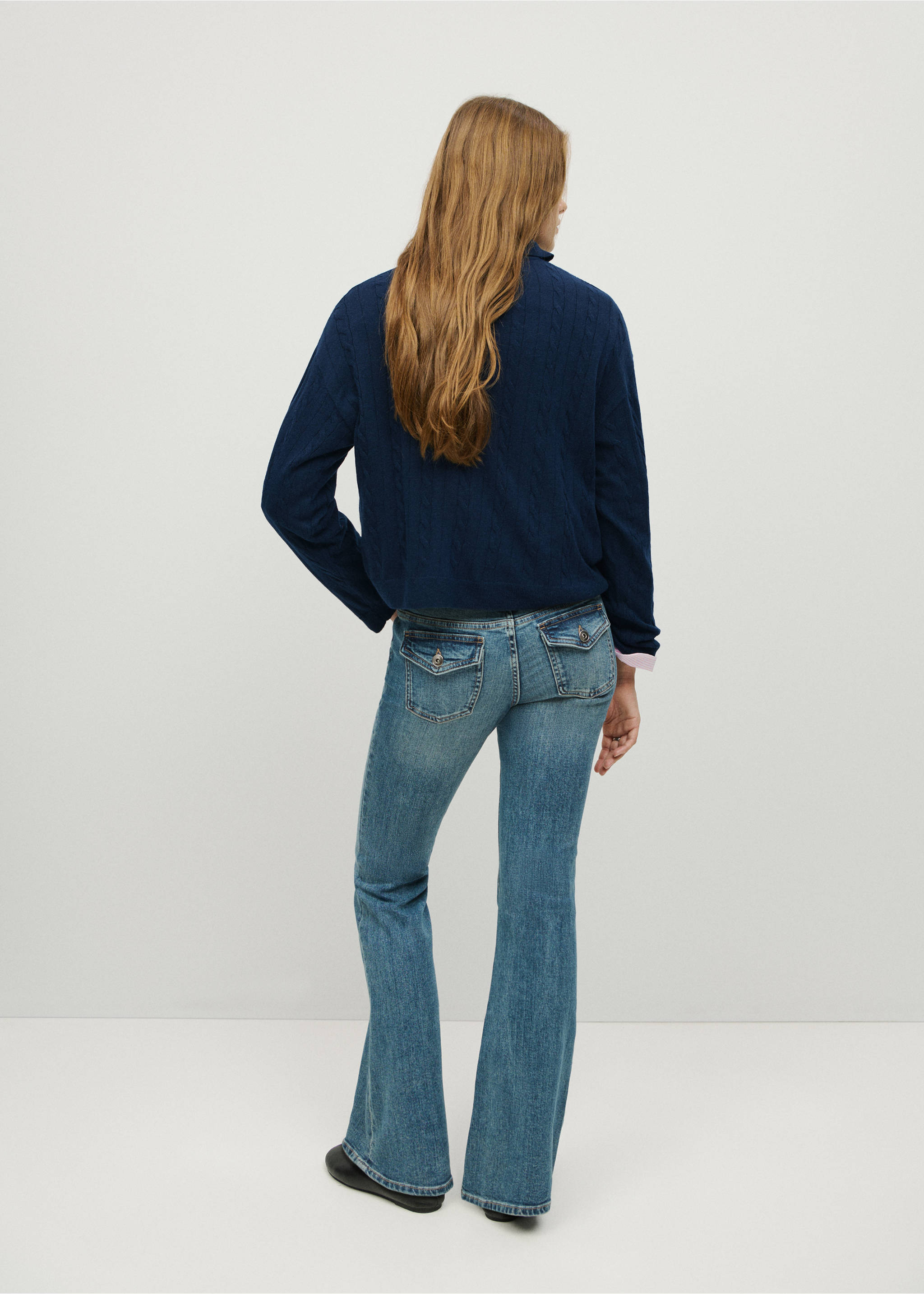 Braided polo-neck sweater - Medium plane, Navy. Ref: 37015848-00.