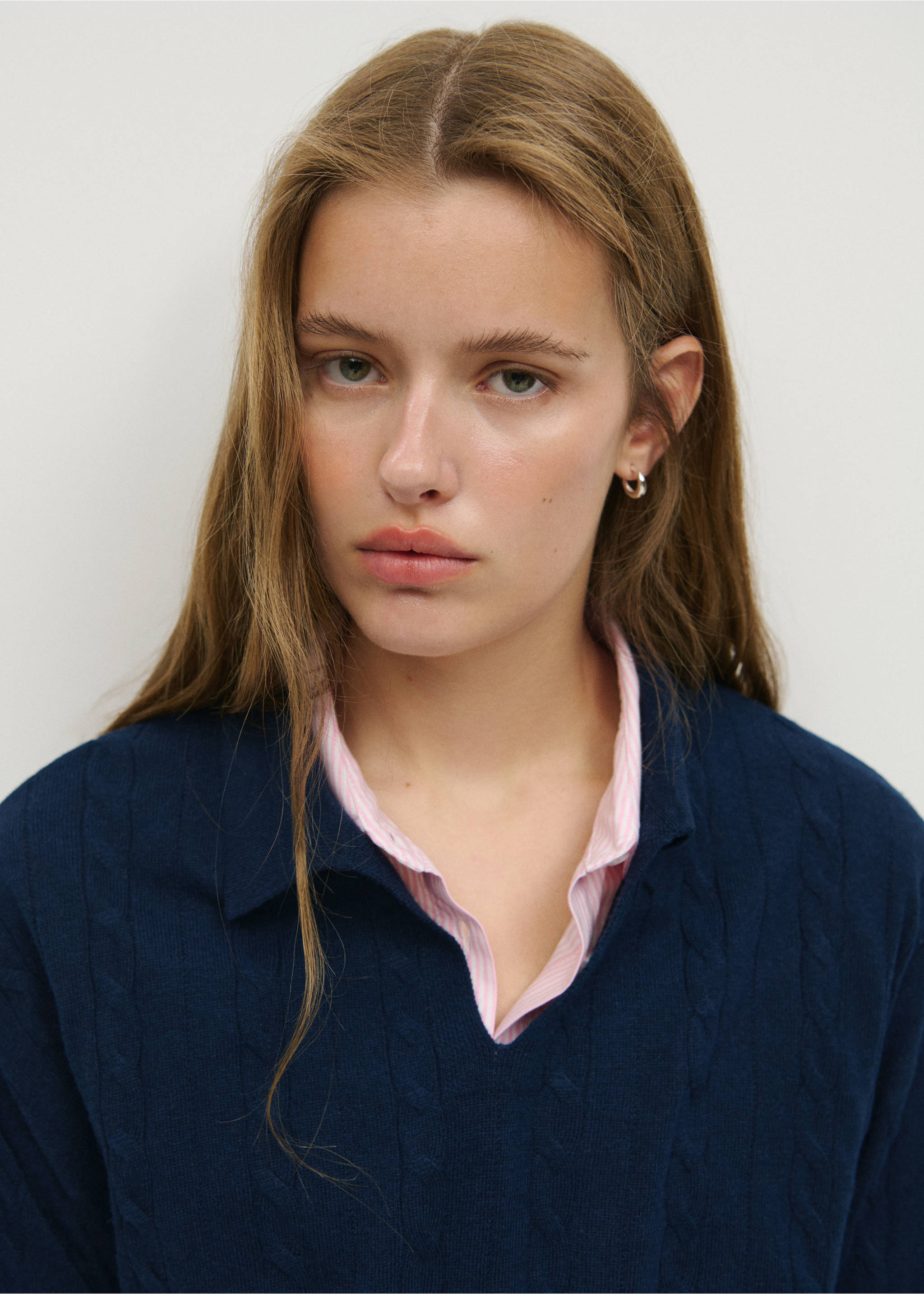 Braided polo-neck sweater - Reverse of the article, Navy. Ref: 37015848-00.