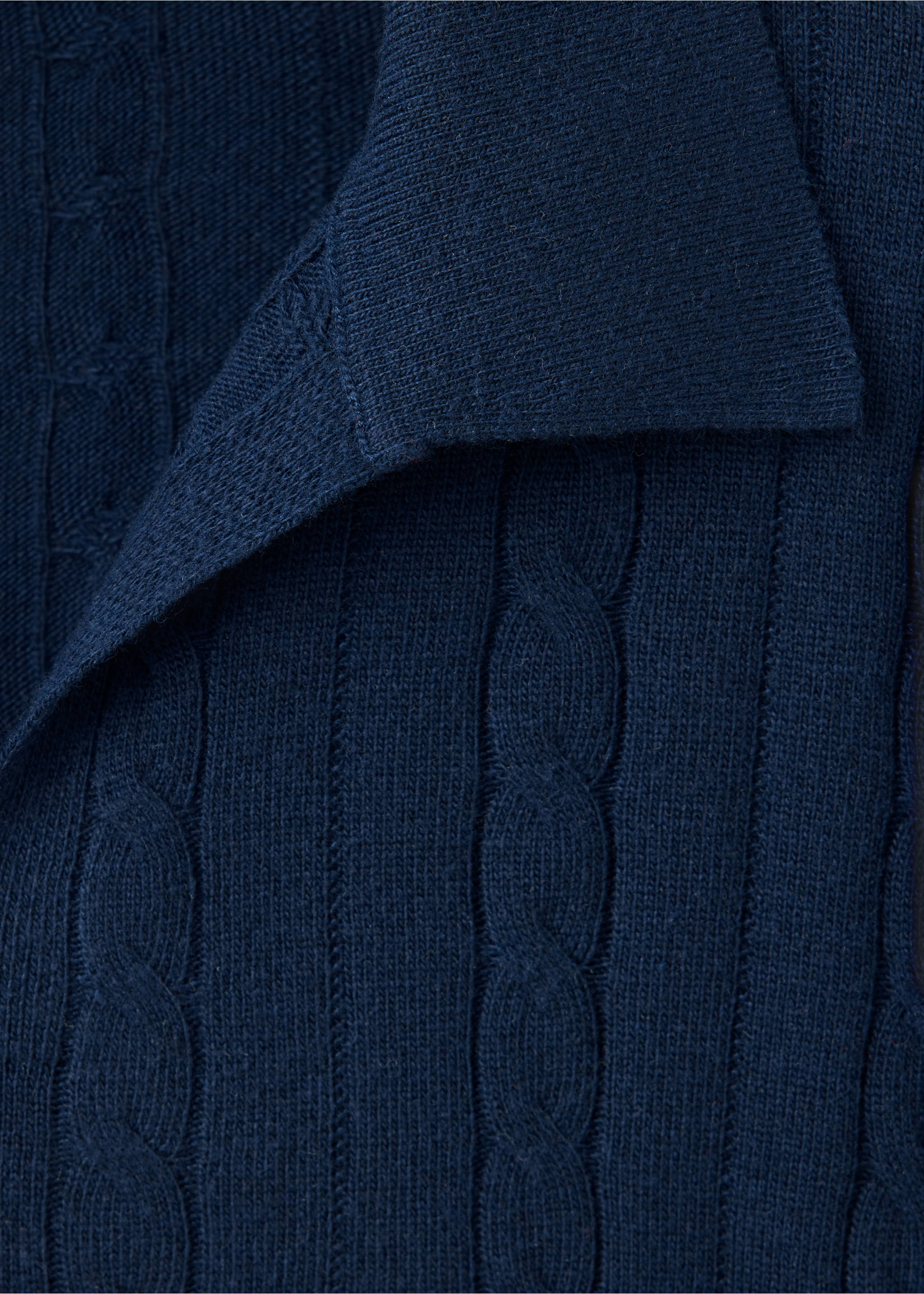 Braided polo-neck sweater - Details of the article 8, Navy. Ref: 37015848-00.