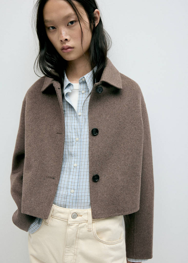 Wool jacket with shirt collar — Medium Brown