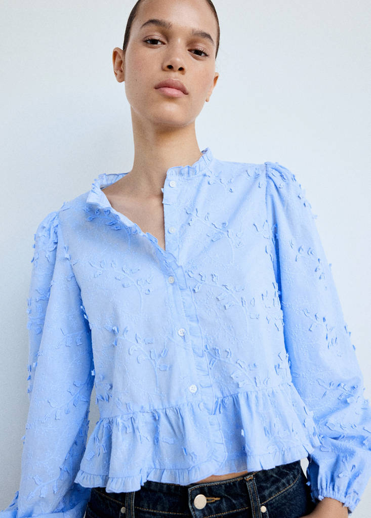 Embroidered blouse with frill detail - thumbnail 2
