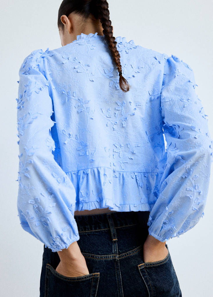 Embroidered blouse with frill detail - thumbnail 3