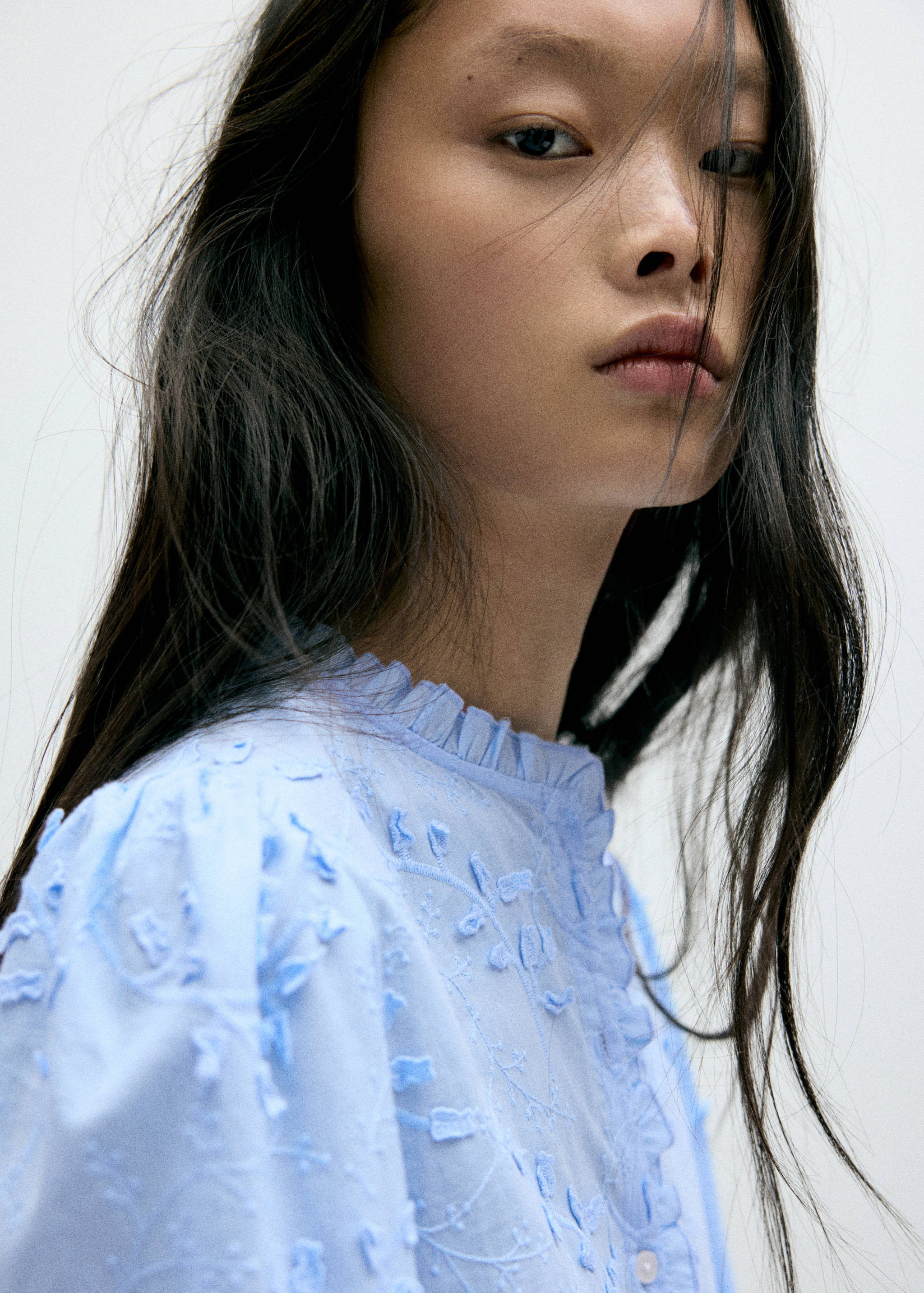 Embroidered blouse with frill detail - Details of the article 1