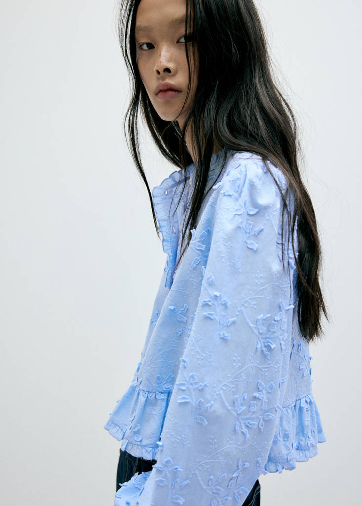 Embroidered blouse with frill detail - thumbnail 6