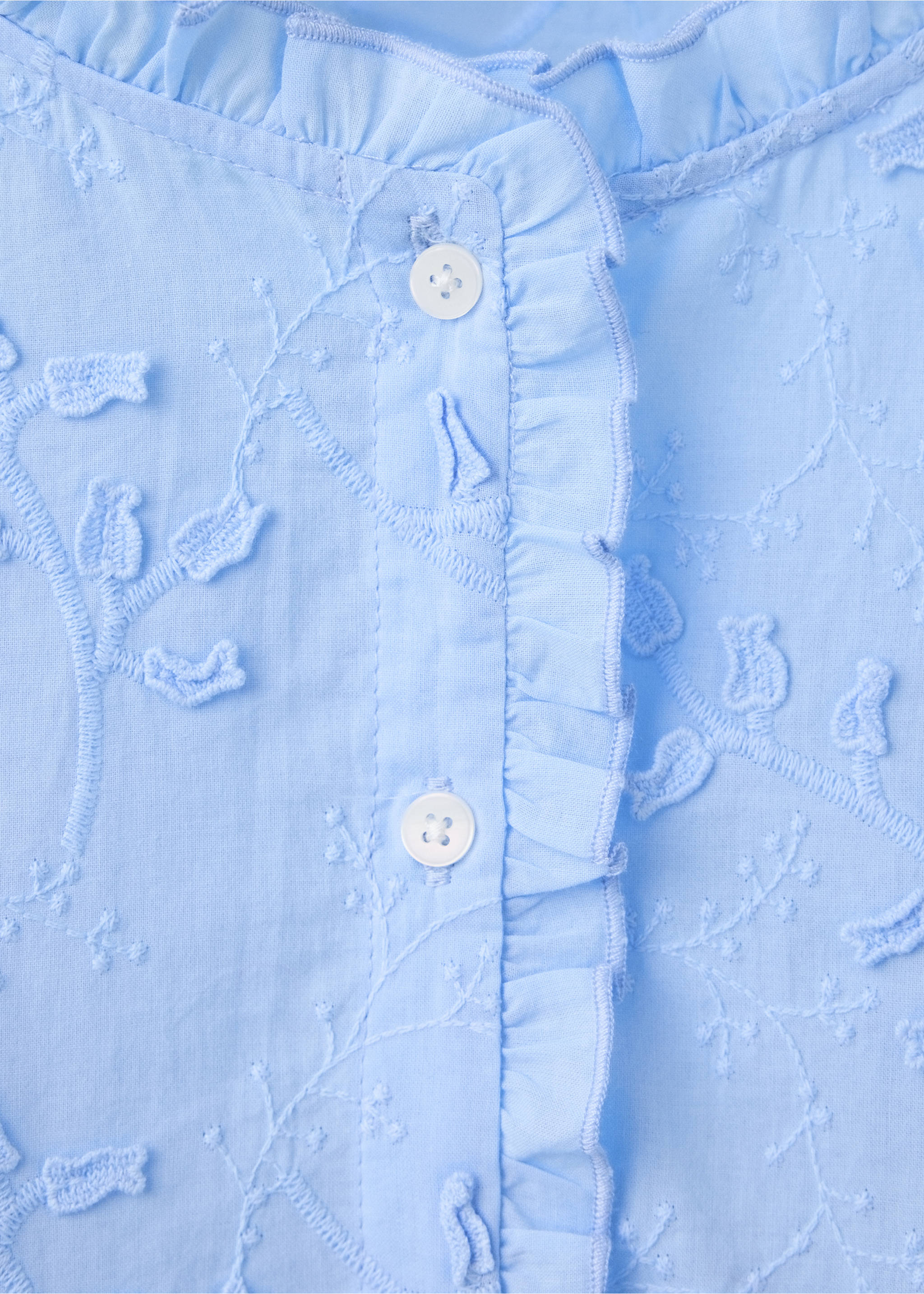 Embroidered blouse with frill detail - Details of the article 8, Blue. Ref: 37015851-00.