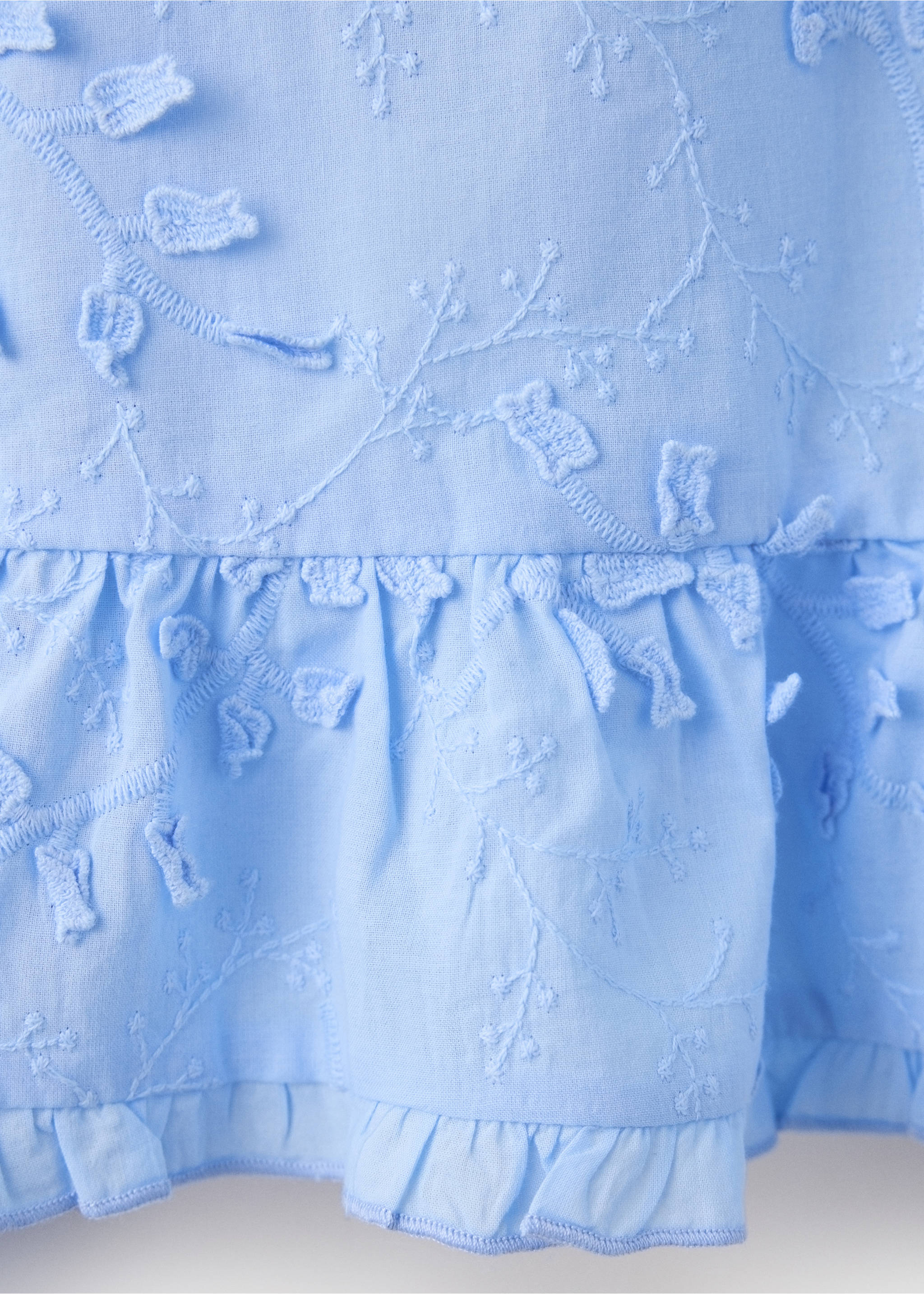 Embroidered blouse with frill detail - Details of the article 0, Blue. Ref: 37015851-00.