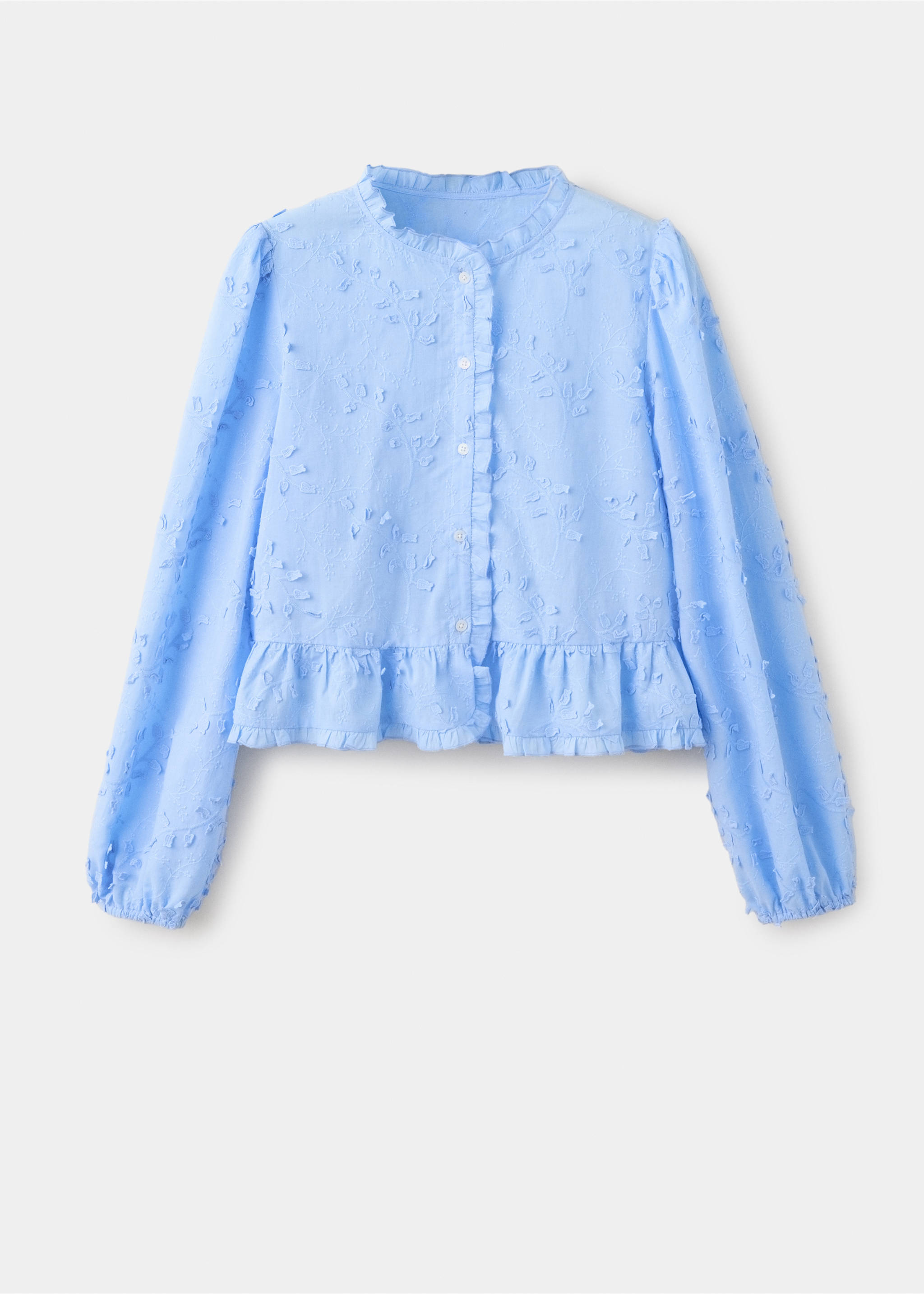 Embroidered blouse with frill detail - Article without model, Blue. Ref: 37015851-00.