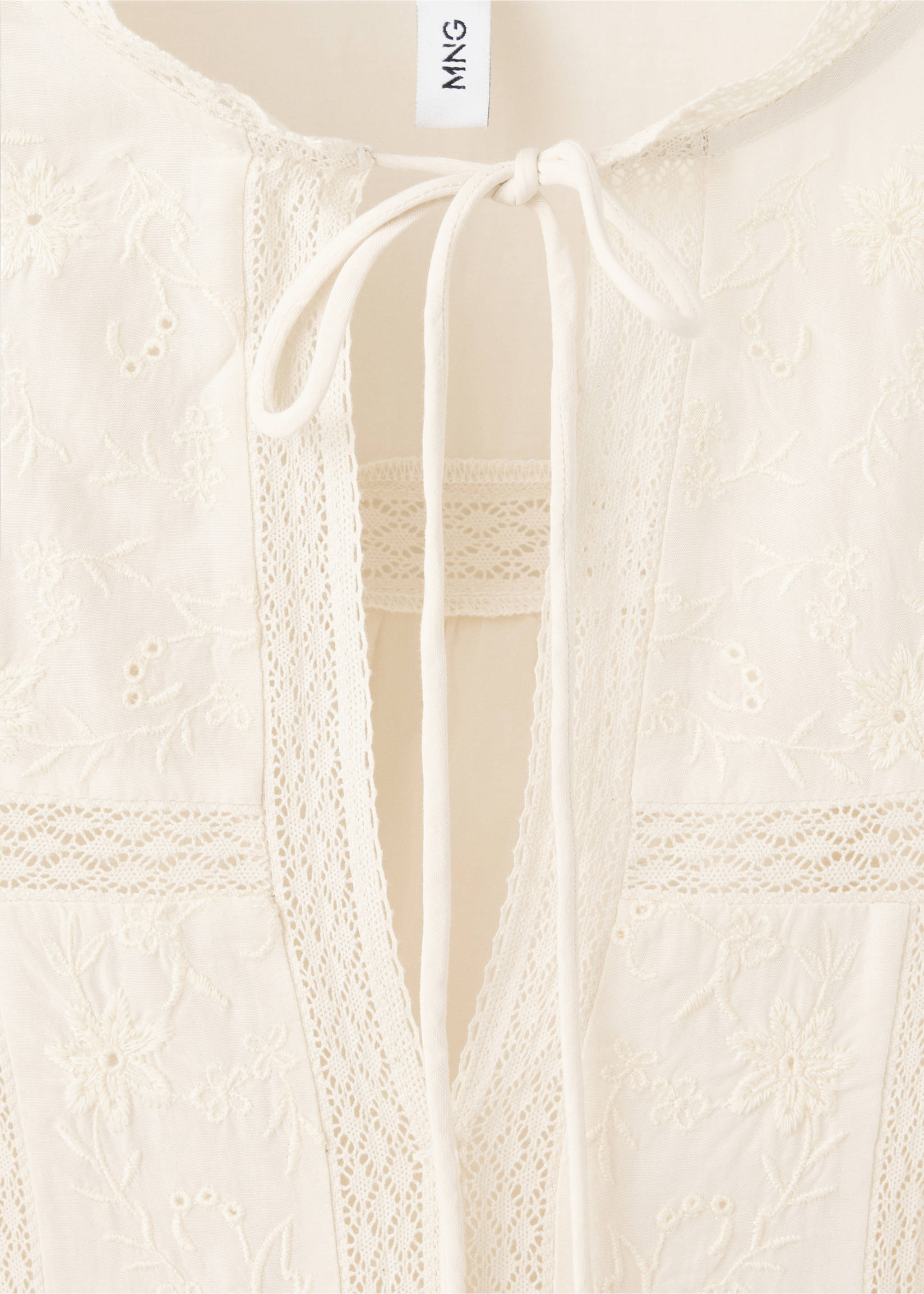 Embroidered puff-sleeve blouse - Details of the article 8, Green. Ref: 37015852-00.