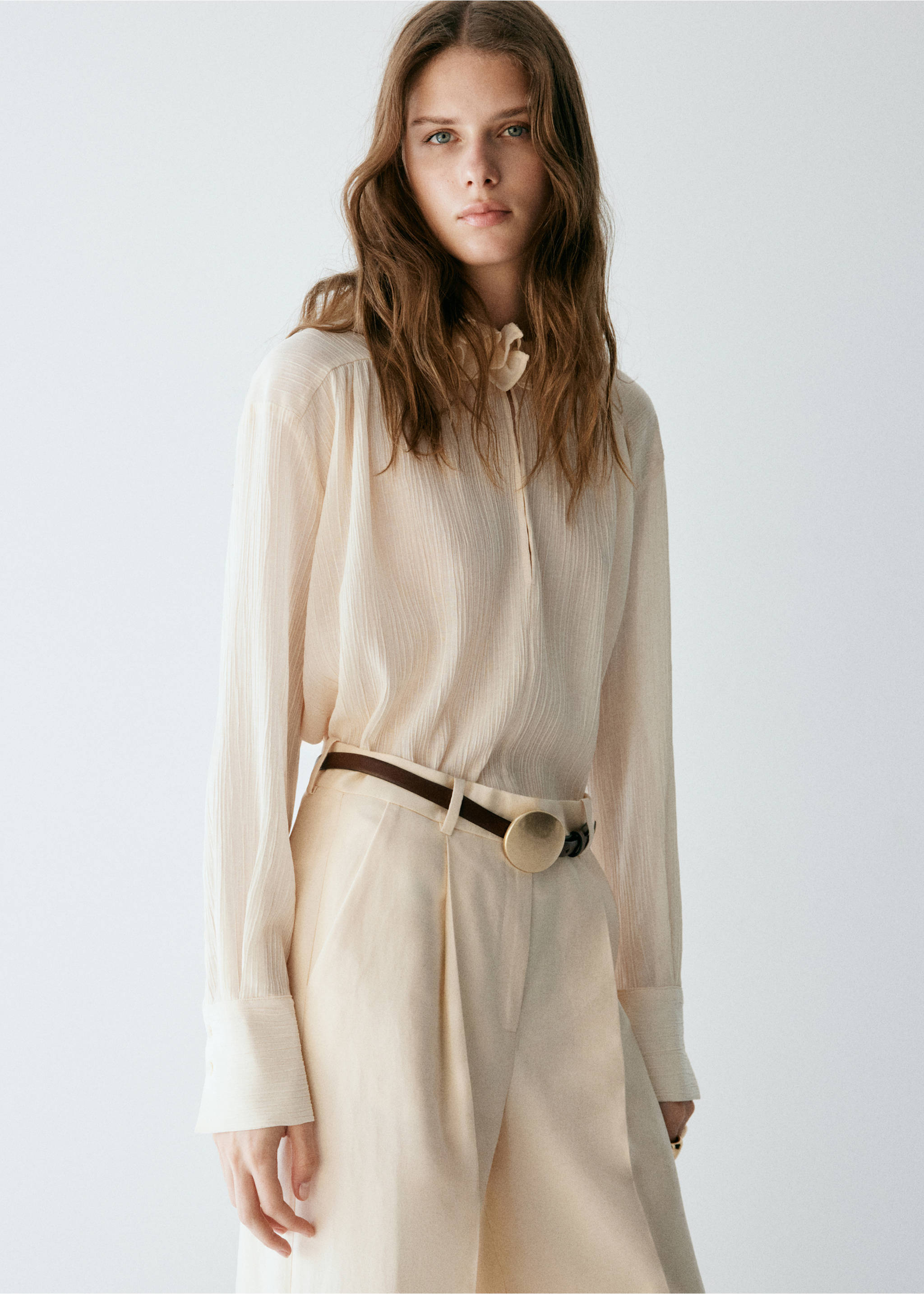 Flowy ruffle blouse - Medium plane, Ecru. Ref: 37015854-00.