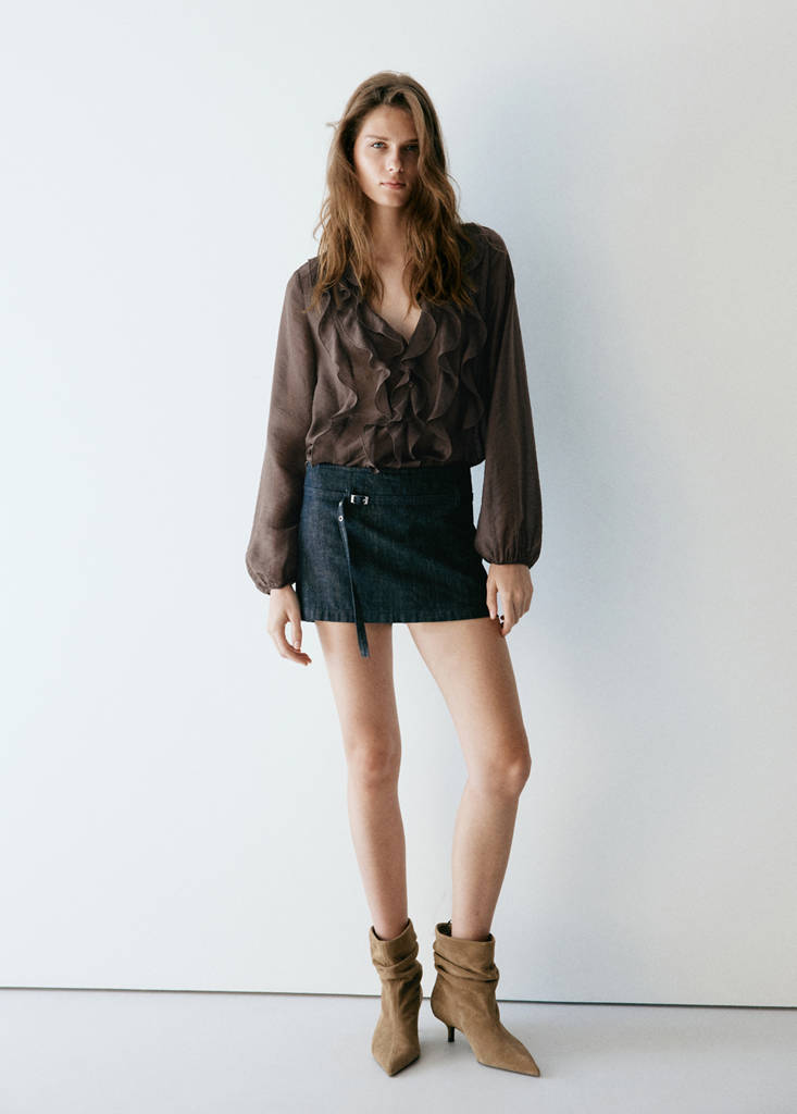 Ruffled lyocell blouse — Brown