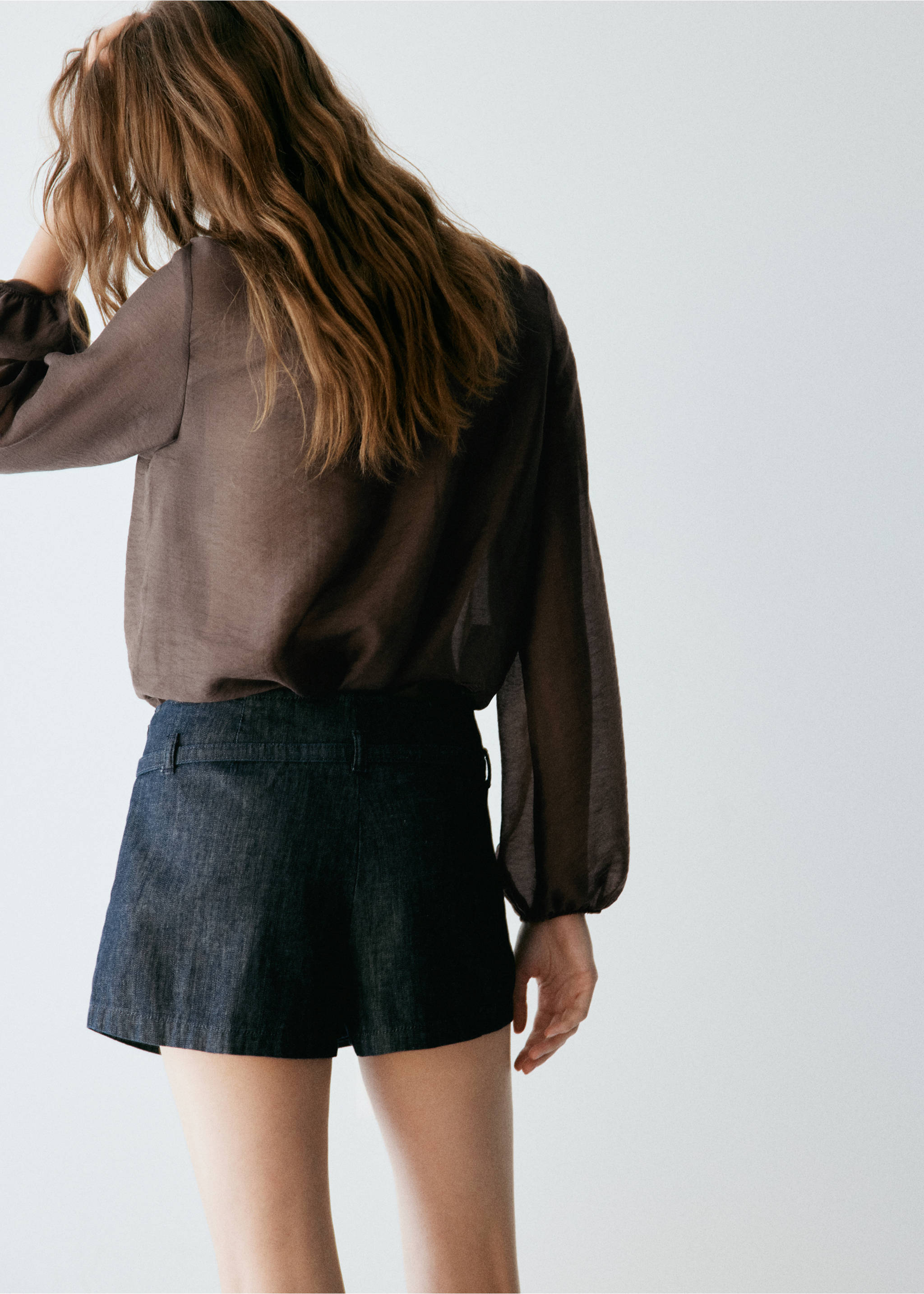 Ruffled lyocell blouse - Reverse of the article, Brown. Ref: 37015857-00.