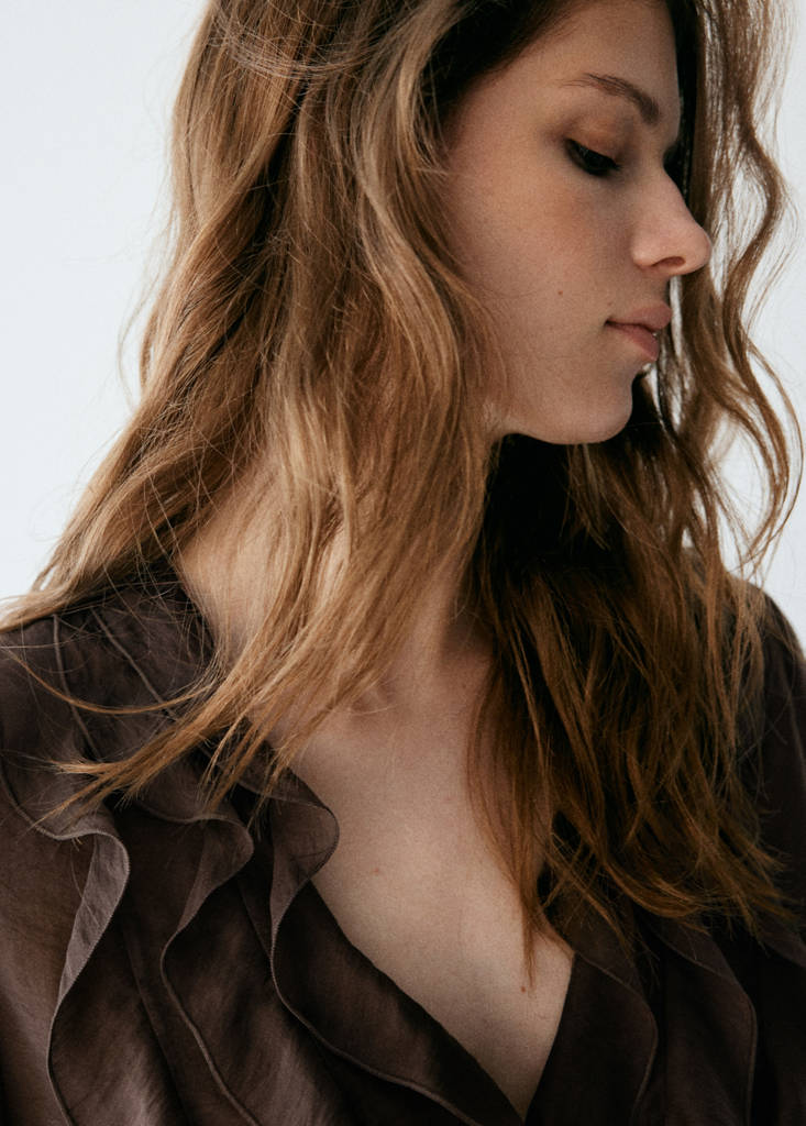 Ruffled lyocell blouse — Brown