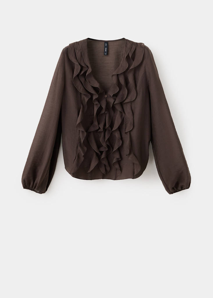 Ruffled lyocell blouse — Brown