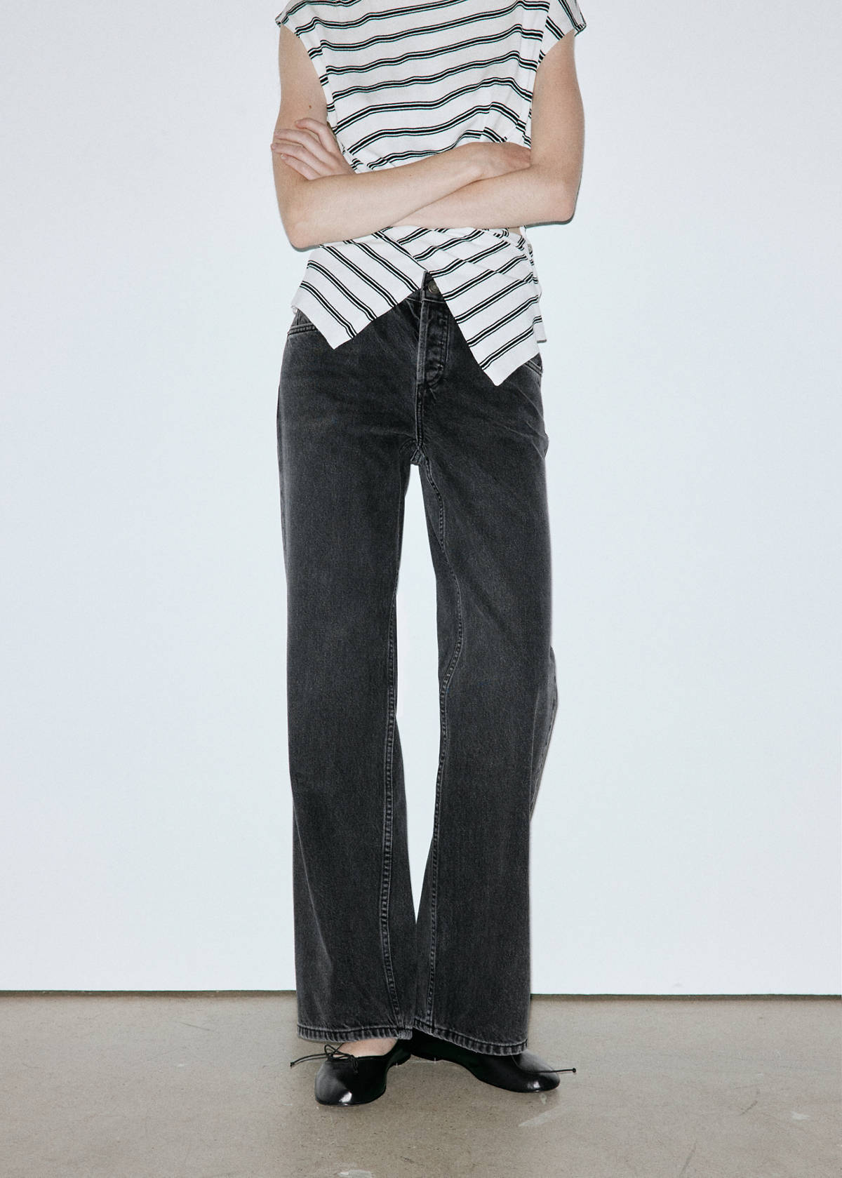 Straight low-waist jeans — Black denim