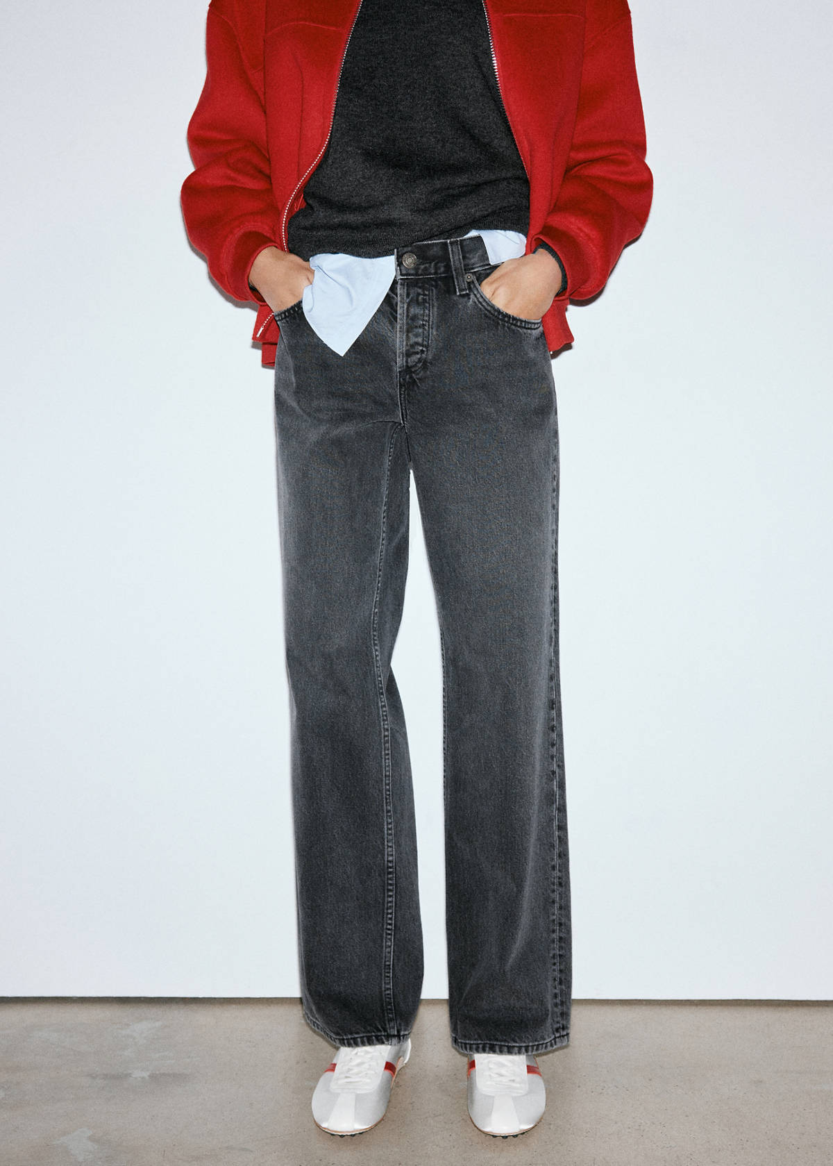 Straight low-waist jeans — Black denim