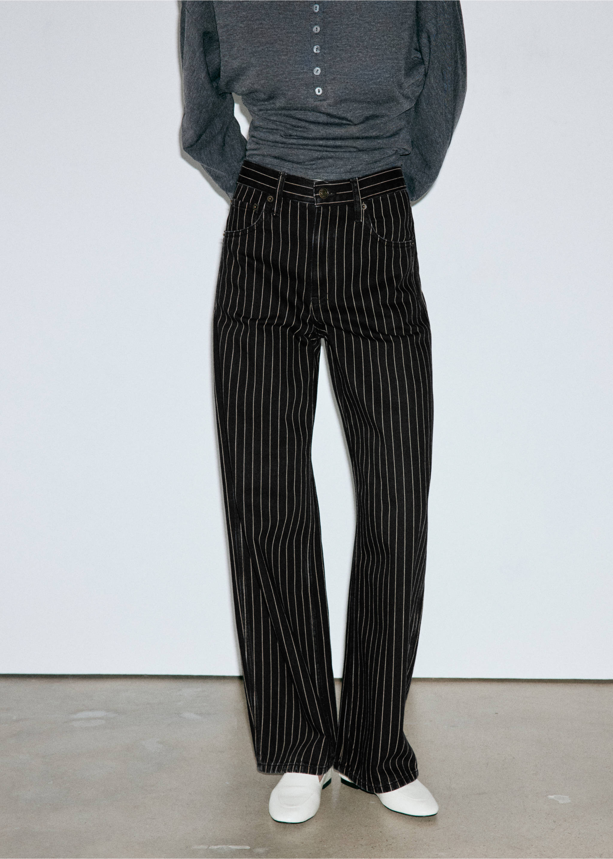 Balloon striped jeans - Medium plane, Black denim. Ref: 37015860-00.