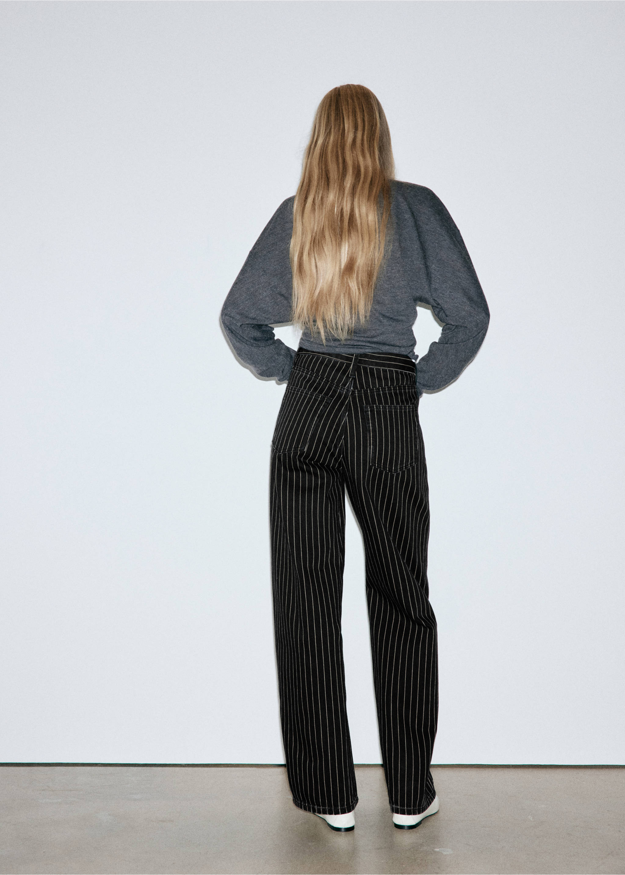 Balloon striped jeans - Reverse of the article, Black denim. Ref: 37015860-00.