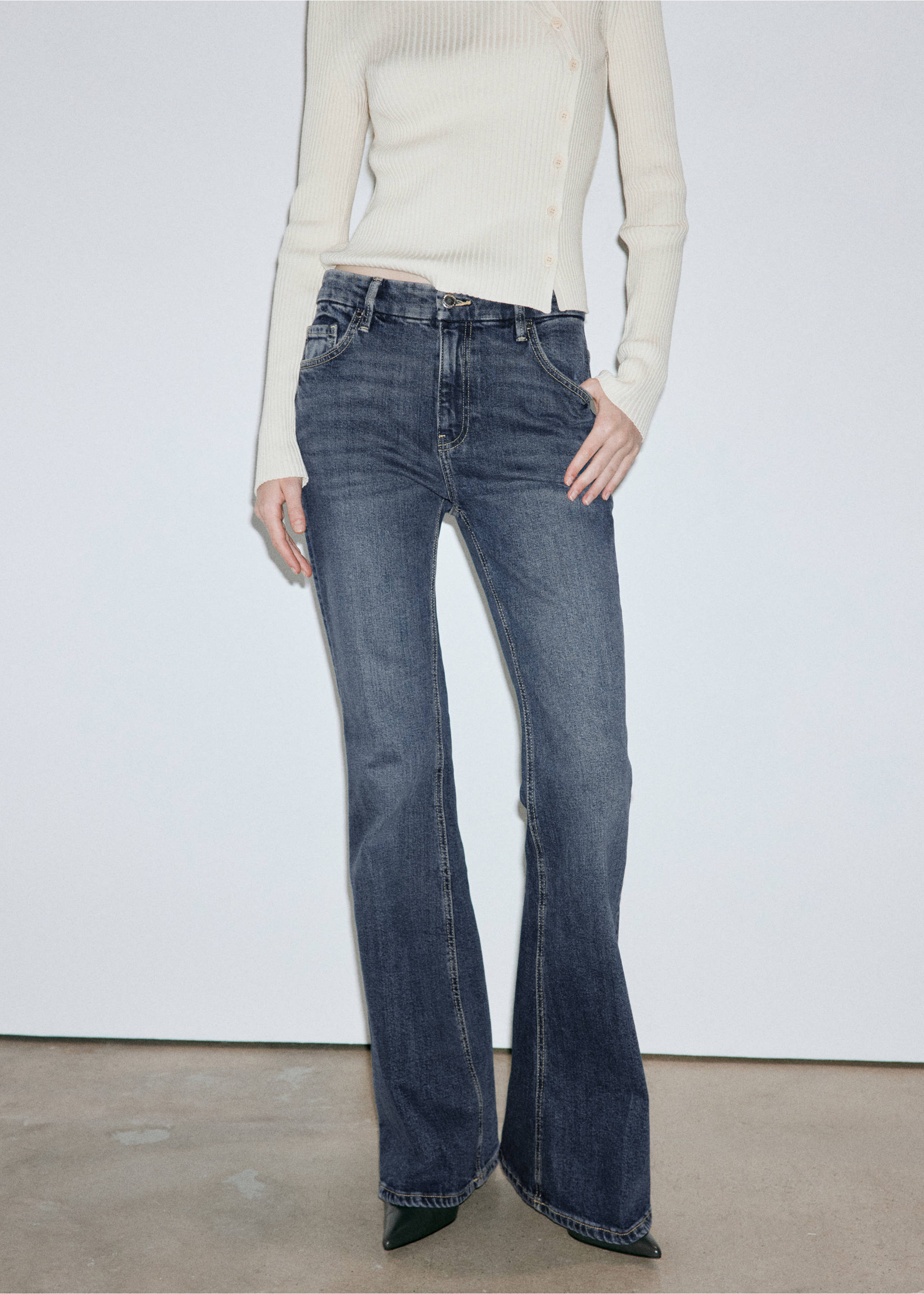 High waist flare jeans - Medium plane, Dark Blue. Ref: 37015862-00.
