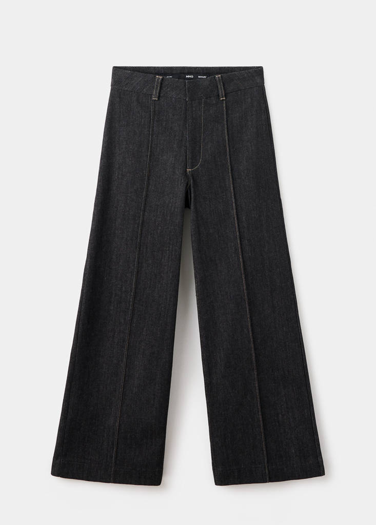 High-waisted wide leg jeans with stitching — Black