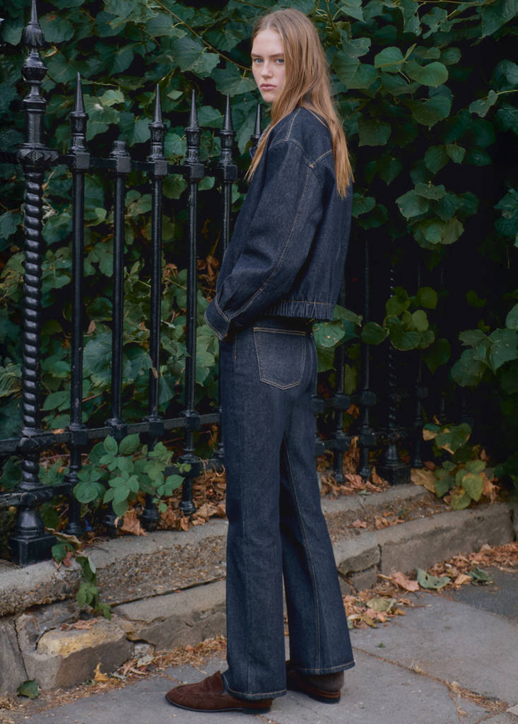 Flared jeans with contrast waistband — Open Blue