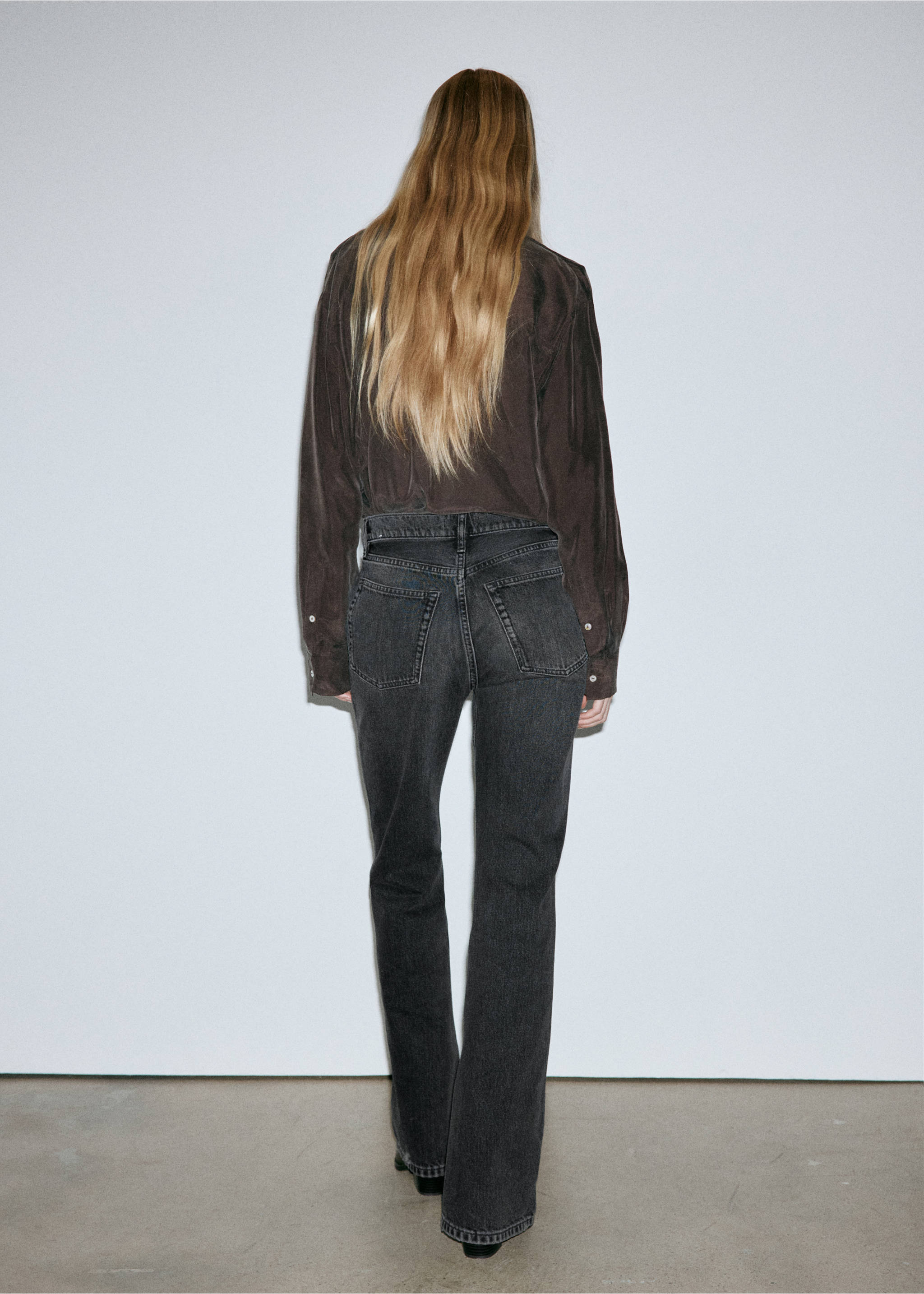 Flare jeans regular waist - Reverse of the article, Black denim. Ref: 37015872-00.