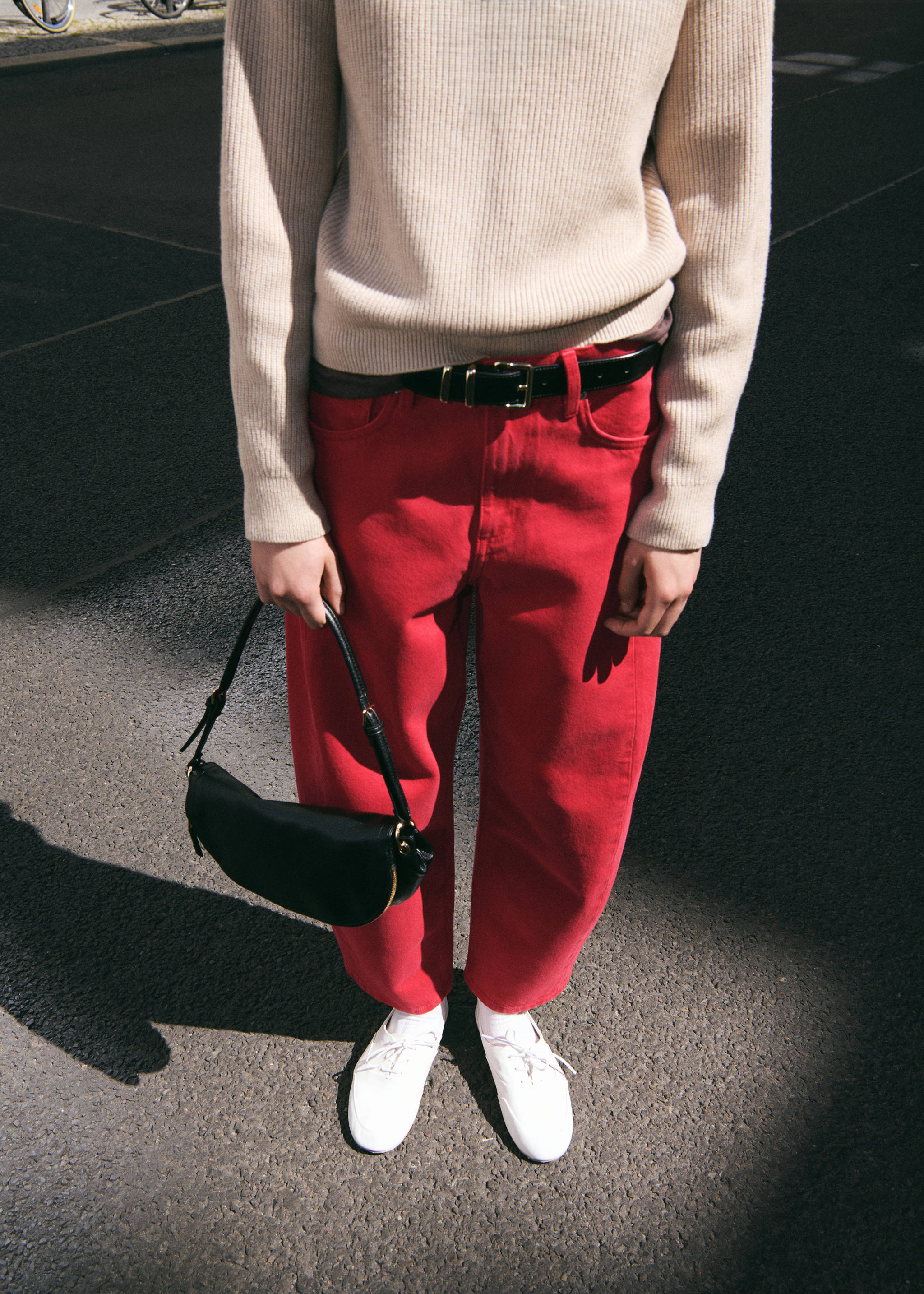 Jeans balloon costuras - Plano medio, Rojo. Ref: 37015877-01.