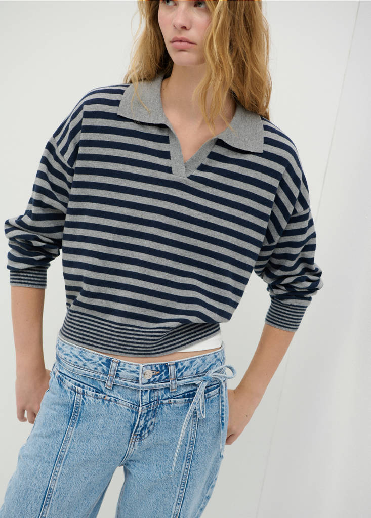 Low-rise jeans with cord drawstring — Medium Blue