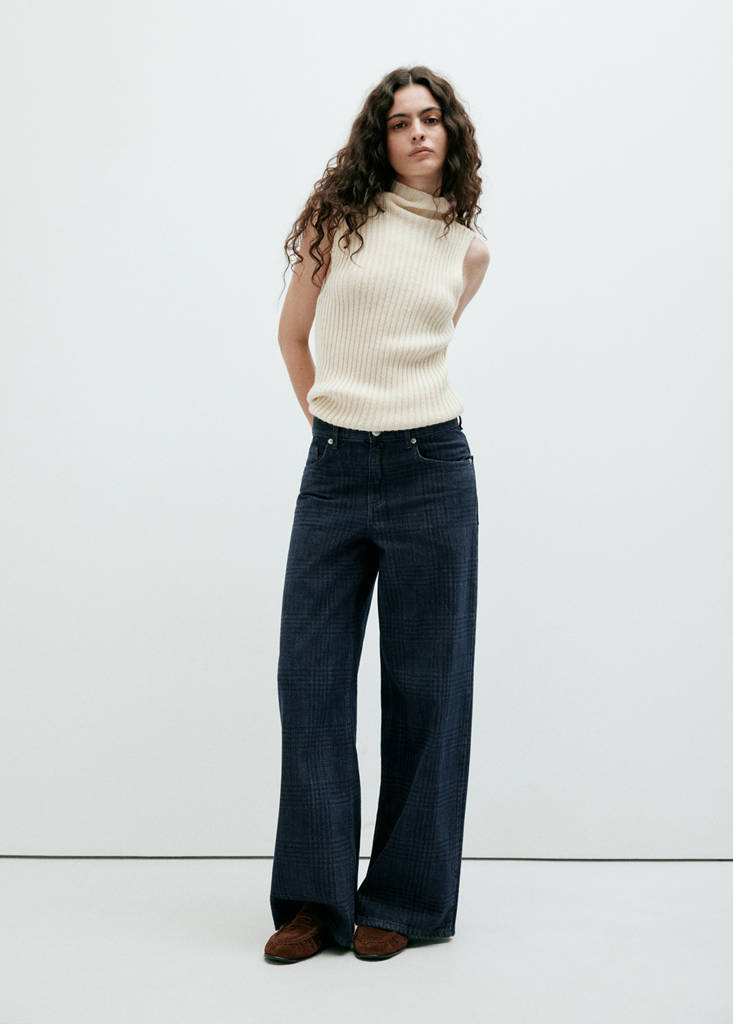 Wide-leg checked jeans — Open Blue