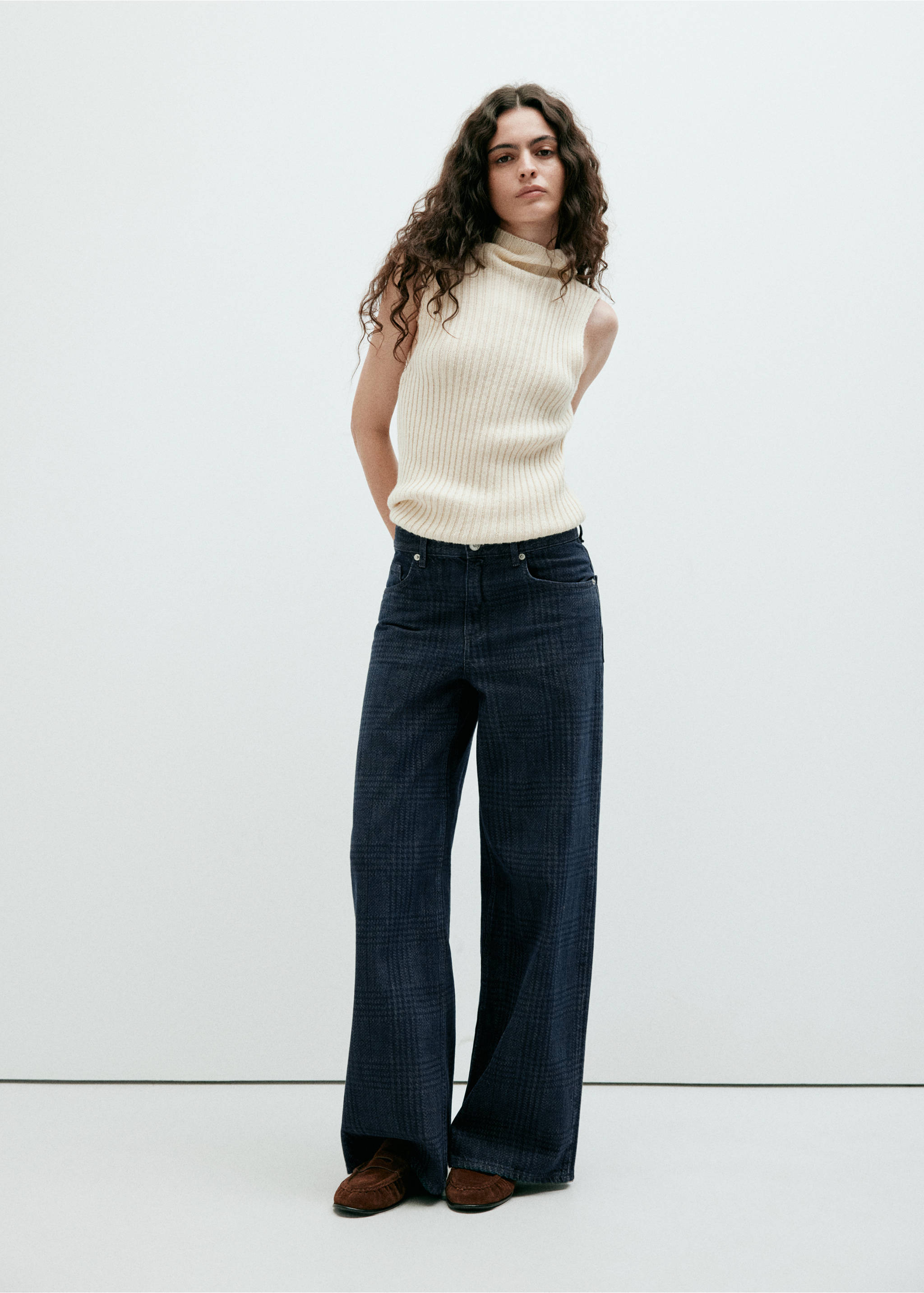 Wide leg plaid jeans - General plane, Open Blue. Ref: 37015879-00.