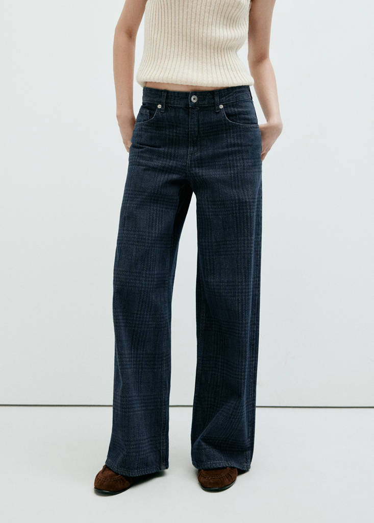 Wide-leg checked jeans — Open Blue