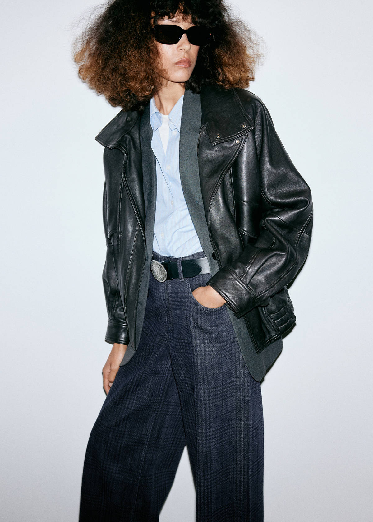 Wide-leg checked jeans — Open Blue