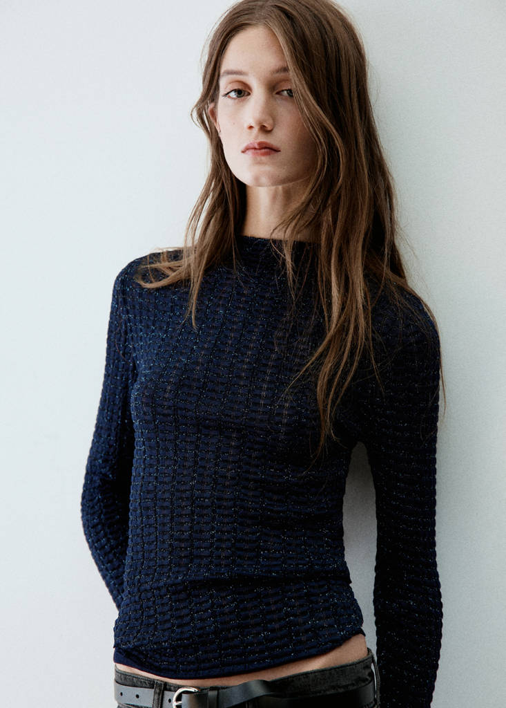 Lurex check jersey — Navy
