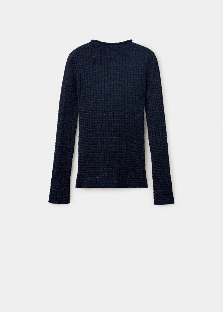 Lurex check jersey — Navy